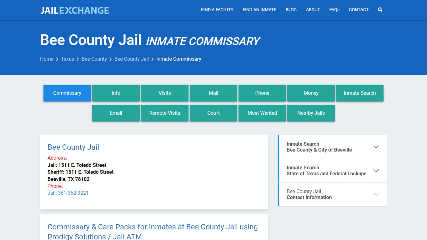 Bee County Jail Inmate Commissary - Jail Exchange